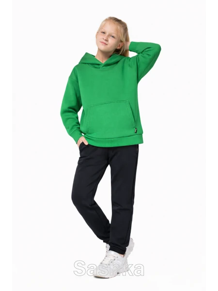 Трикотажний костюм на флісі зелений з чорними штанами для дівчинки